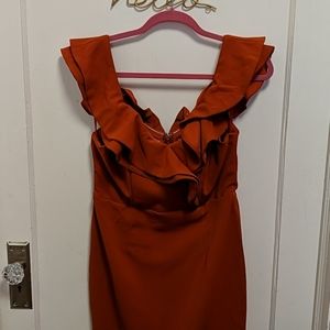Rust Orange Off Shoulder Bodycon Dress